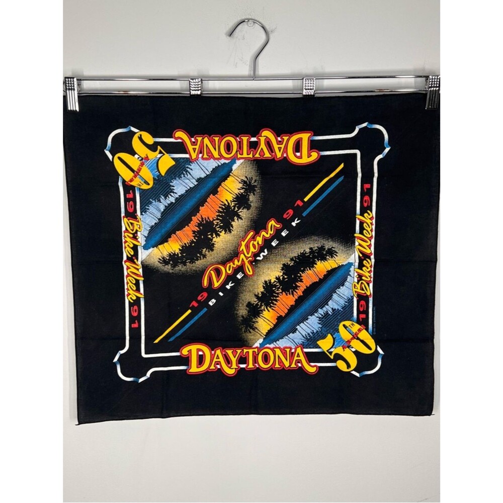 VTG 1991 Daytona Bike Week 50th Annual Bandana 90s Neon Motorcycle